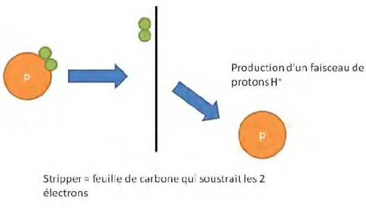 Figure 8 : Séparation des électrons et du proton avant envoi des protons accélérés sur la cible 