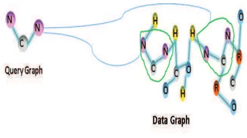 Figure 1.3 shows an example of a graph query problem, in which the idea is to ﬁnd the occurences of a query graph on a larger data graph.