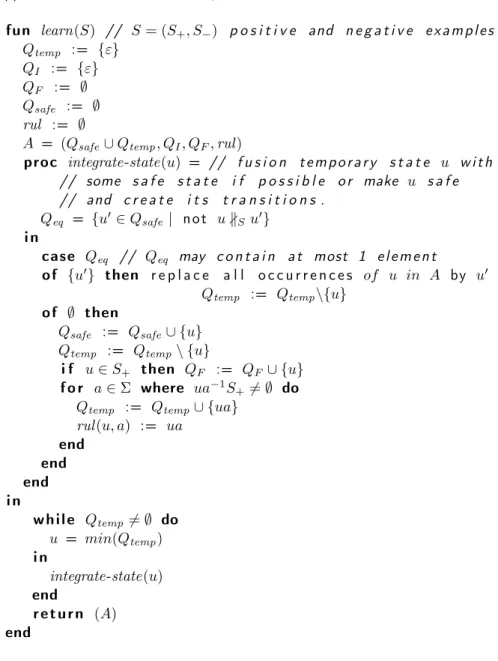 Figure 3.3: Learning algorithm of Dfa s.