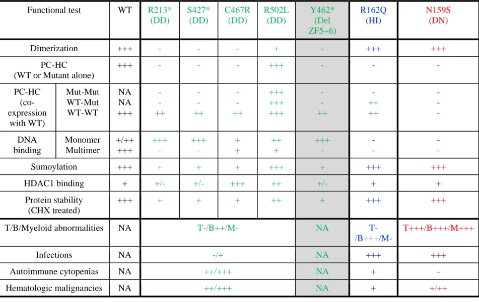 Table 2. Summary of various effects of germline heterozygous IKZF1 mutations 