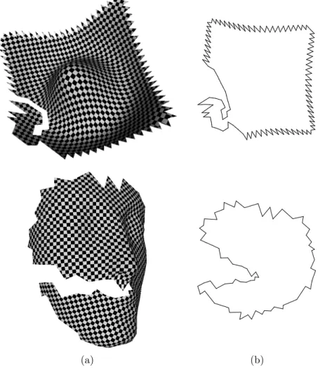 Fig. 10: Examples of parameterization of meshes with unatural boundaries (a) Texture mapping