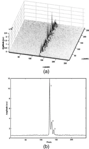 Fig. 4. (a) Response of a CO 2 laser mirror. Three interfaces with various local defects have been detected.