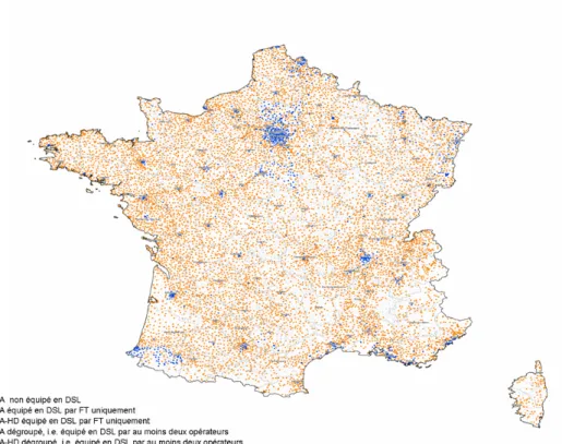 Fig. 1.2  Situation du haut débit par DSL en France au 01/07/2006
