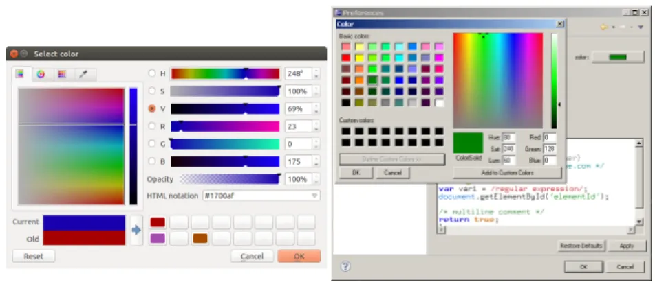 Figure 4 . 2 : The QGIS and Windows color pickers.