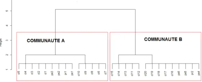 Figure 23 : Dendrogramme représentant les nœuds numérotés du réseau social des cliniques du  VIH-Sida 