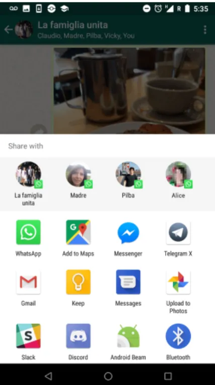 Figure 5.2: Options for cross-sharing a picture from Whatsapp to other apps.