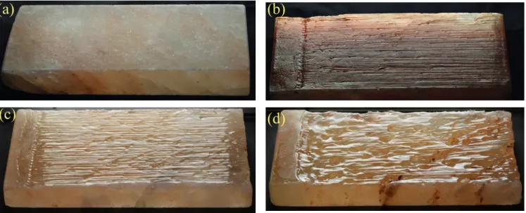 FIG. 11. Pictures of experiments performed with Himalaya pink salt blocks. (a) Initial state