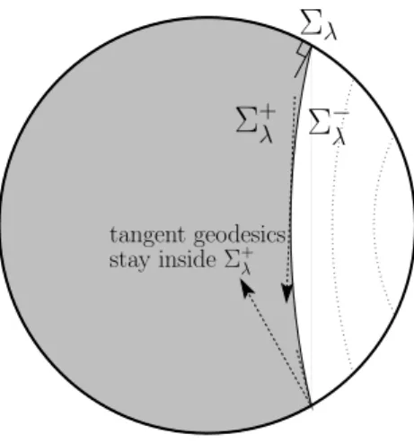 Figure 3: A oriented pseudo-convex foliation with boundary in the disk. The surfaces Σ λ forms a smooth family of curves inside a semidisk