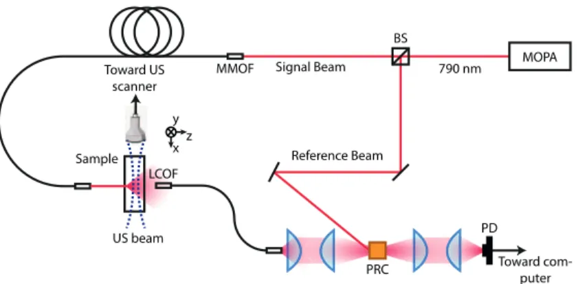 Fig. 4. Schematic of the experimental setup. The laser source is a laser diode added to a 2 W tapered amplifier in order to have a MOPA system (Sacher Lasertechnik GmBH)