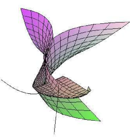 Figure 5.2 – L’intersection d’une courbe et une surface de B´ezier dans R 3