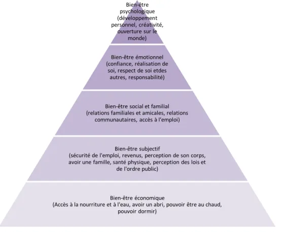 Figure 6 - Adaptation de la hiérarchie des besoins de Maslow reflétant les cinq formes de bien-être (Heginbotham 
