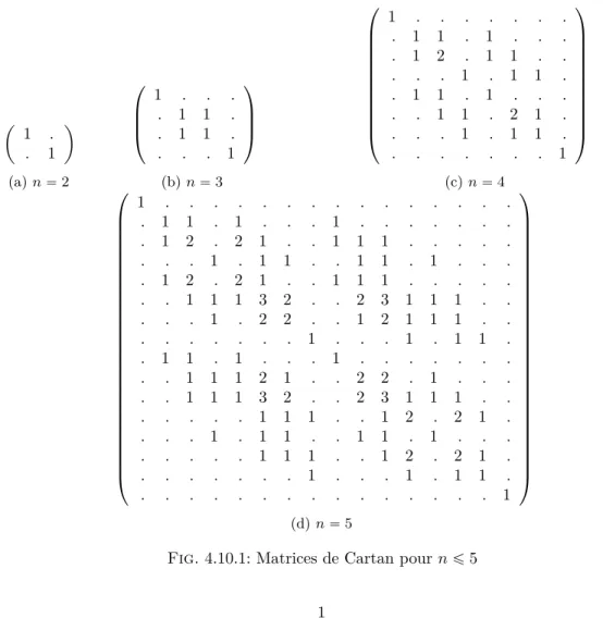 Fig. 4.10.1: Matrices de Cartan pour n ď 5