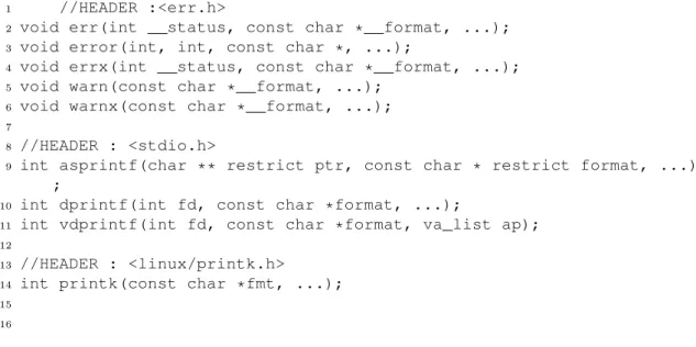 Figure 2.5: List of Linux format functions