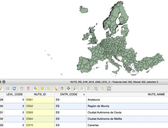 Figure 2.4 – Eurostat NUTS 2016 Level 2 ESRI shapefile. Data was rendered using the QuantumGIS software (source https://ec.europa.eu/eurostat/cach e/GISCO/distribution/v2/nuts/download/ref-nuts-2016-01m.sh p.zip )