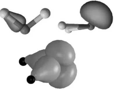 Figure  3 Electronic  densities  in  the  water  molecule,  obtained  through  quantum- quantum-mechanical  calculations  of  localized  orbitals