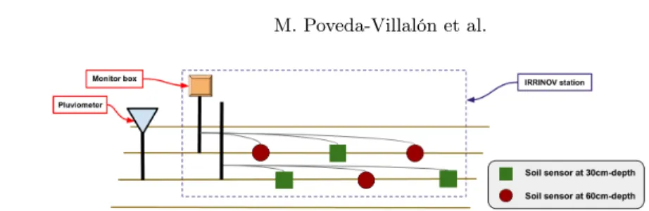 Fig. 2: Layout of Watermark Probes and Pluviometer in the Maize Rows