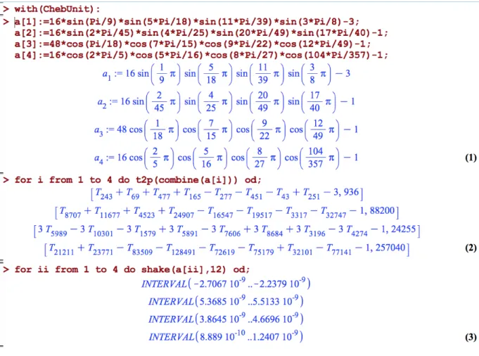 Figure A.5 – Expliquer a j , j = 1, . . . , 4 sous formes de Chebyshev et minorer leurs valeurs avec la commande shake.