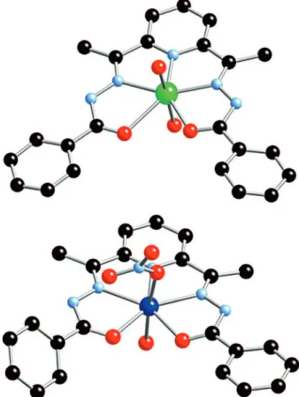 Figure 1. View of the molecular structures of 1 (top) and 2 (bottom).