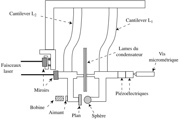 Fig. II.7 : Schéma de principe de l’appareil à force de surface utilisé et développé au cours de ce travail