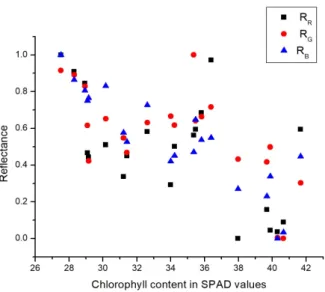 Figure 5. Reflectance according to the chlorophyll content in Soil Plant Analysis Development (SPAD)  values