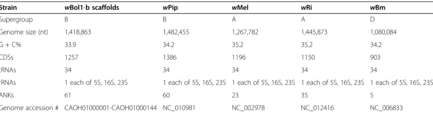 Table 1 General characteristics of Wolbachia genome sequences