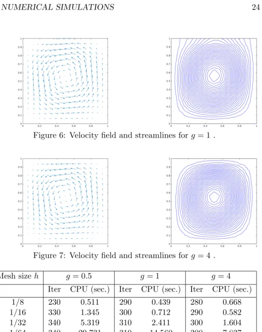 Figure 6: Velocity field and streamlines for g = 1 .
