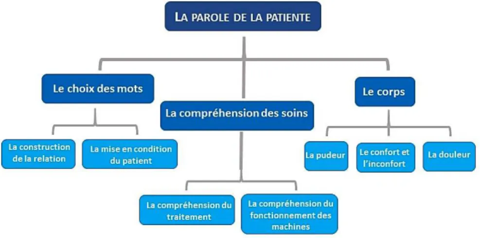 Figure 2 : Les thèmes du scénario « la parole du patient » de l’environnement numérique de formation