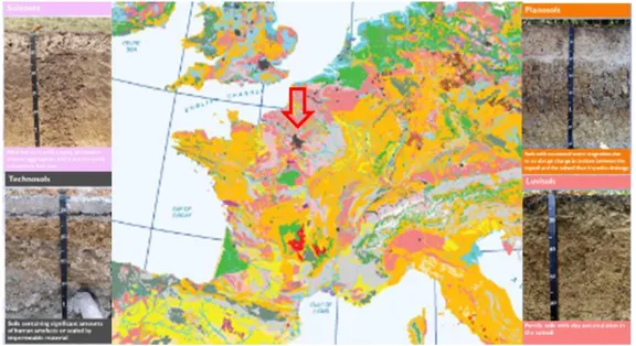 Figure 2. Extrait de la carte de la répartition des classes de sols urbains en Europe  (http://eusoils.jrc.ec.europa.eu/awareness/Methods.html)