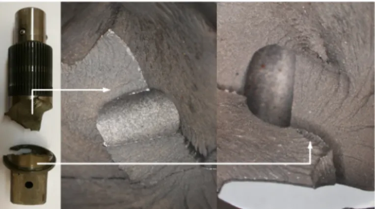 Figure 7. Fracture pattern at 45° to the centerline of the rotating shaft, typical for torsional failure