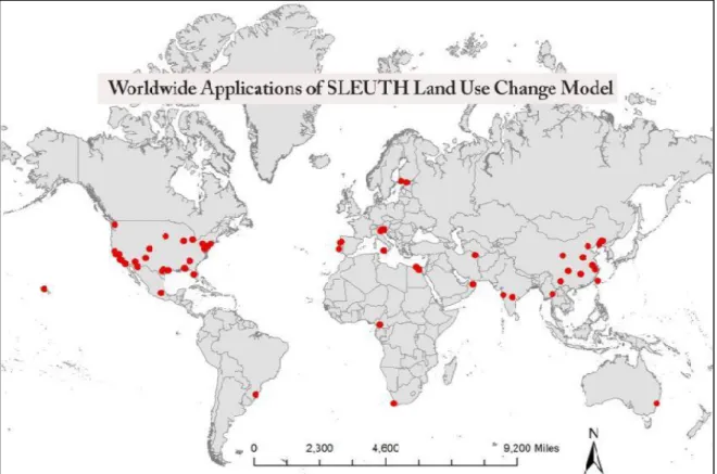 Figure 2. 2. Worldwide Application of SLEUTH Land Use Change Model extracted from the  published applications of SLEUTH until 2012 (Chaudhuri et al., 2013) 