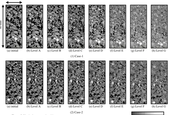 Figure 6 shows the spatial distribution of air voids in the soil in  three dimensions using the results of CT scanning