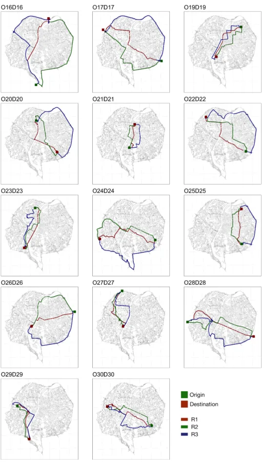 Figure 2.11: Maps of the playable OD pairs and routes in Lyon-full network.