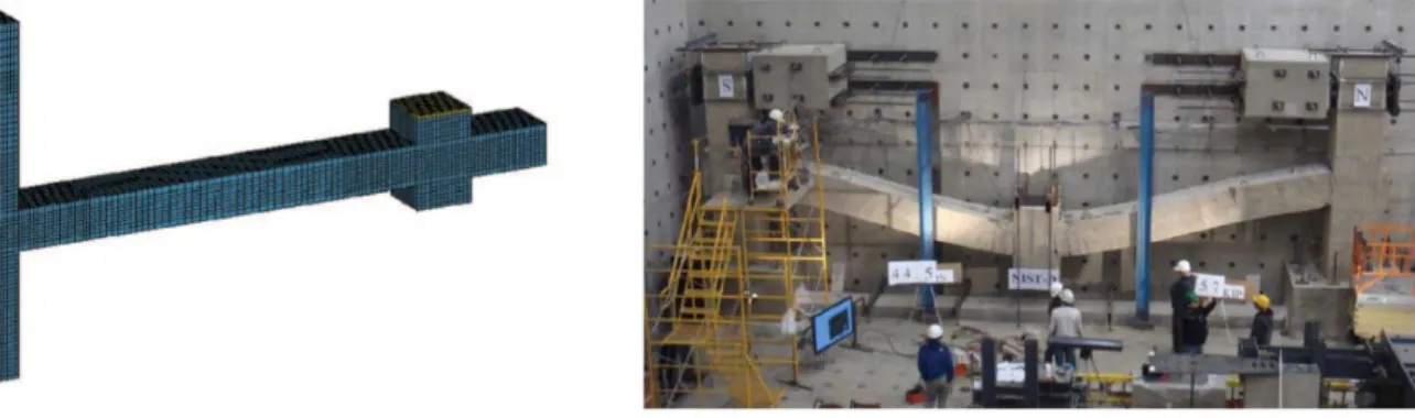 Figure II.16: Computational and experimental assessment of RC beam-column assembly under a column  removal scenario (Sadek et al., 2011)