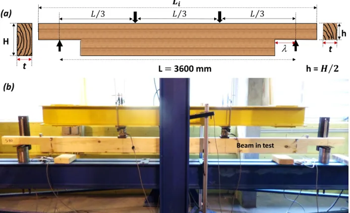 Fig. 5. Configuration of static tests on notched beam: (a) Specimen geometry; (b) Experimental setup