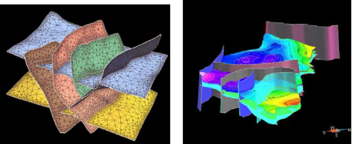 FIG. 1.2 – Modèles structuraux. Des modèles complexes peuvent avoir  des douzaines (ou même des centaines) de failles et d’horizons, avec des 