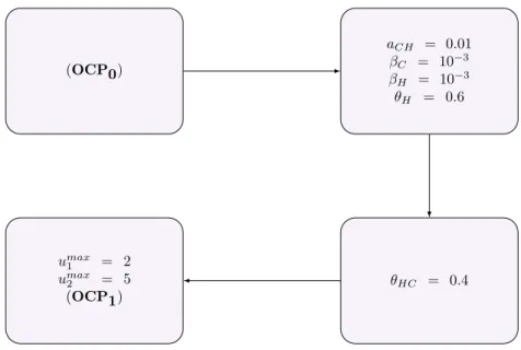 Figure 1: Continuation procedure to solve (OCP 1 ) for T = 60.