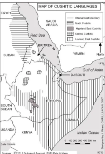 Figure 1: Map of Beja and Cushitic languages. 