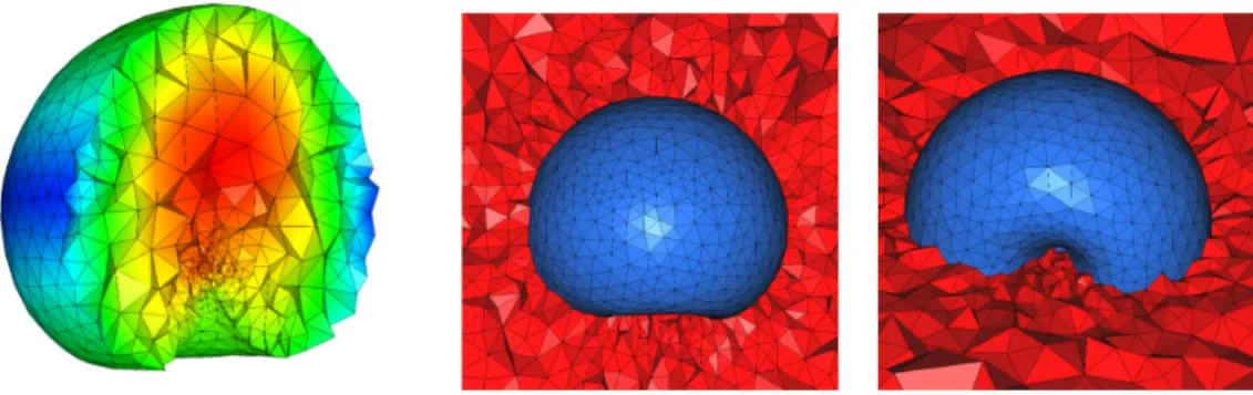 Figure 13. Rising bubble in 3D: zoom of and adapted mesh at time t = 6.0 s