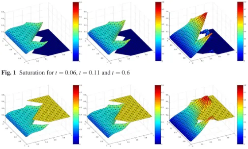 Fig. 1 Saturation for t = 0.06, t = 0.11 and t = 0.6