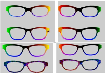 Figure 4: Functional Maps used on our glasses. First column shows front of glasses and second columns the back