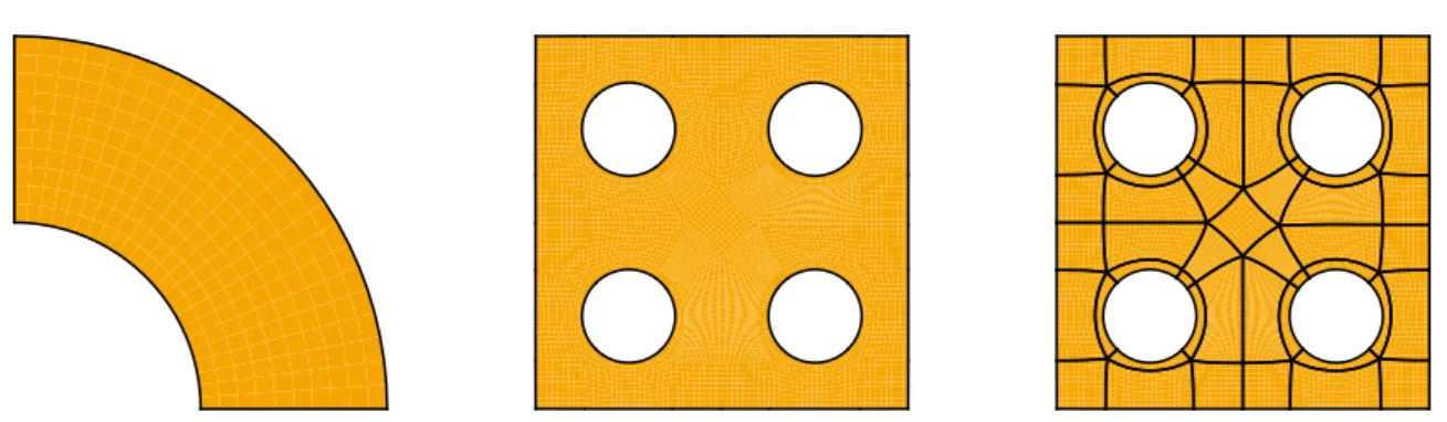 Figure 2.1 – Exemples de géométries 2D. Gauche : un patch non trimmé. Centre : un patch trimmé