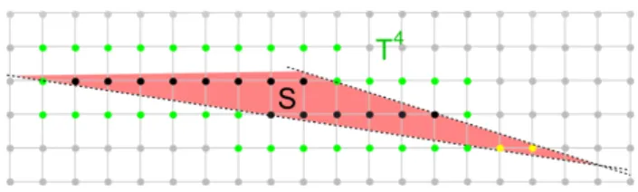 Fig. 3 A finite lattice set S ⊂ Z 2 (in black) and the set T 4 ⊂ Z 2 \ S of its outer 4-neighbors