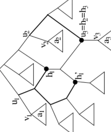 Figure 5. f (A) = {h 1 , h ′ 1 , u 3 } where A is the splitted SN-set which has three children a 1 , a 2 , a 3 
