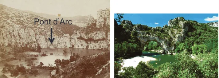 Figure 2- Comparison of the flooding and non-flooding conditions at the Ardèche Pont d’Arc; Left: 