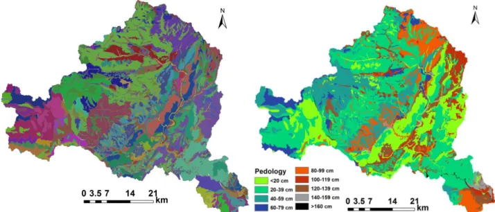 Figure 2.1.3- Pedological map of the Ardèche catchment. Left: Presentation of many UTS; right: 