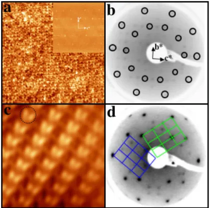 Figure 1.23: (a) Image STM (filtrée par transformée de Fourier rapide) de ré- ré-solution atomique enregistrée pour 1 ML de Cu déposée à 573 K sur le substrat de Al 13 Co 4 (40 × 40 nm 2 ) 