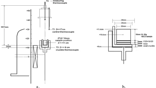 Figure 2-3 The placement of the sample in furnace (vs. temperature profile) and in magnetic coil (vs