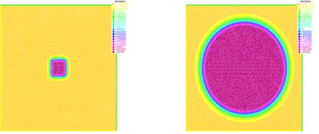 Fig. 4. Solution y 1 (t, x) with u ≡ 0 at time 0 (left) and at time 60 (right).