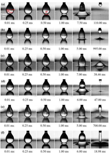 Fig. Ⅳ Séquence pour la coalescence initiale d'une goutte pendante à la surface plane du liquide