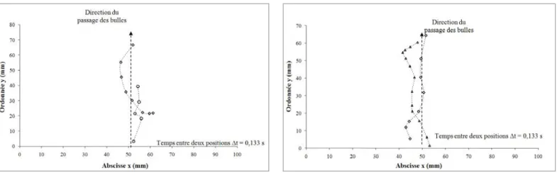 Fig. III. 6. Trajectoires des granules de boue en mouvement ascendant. 